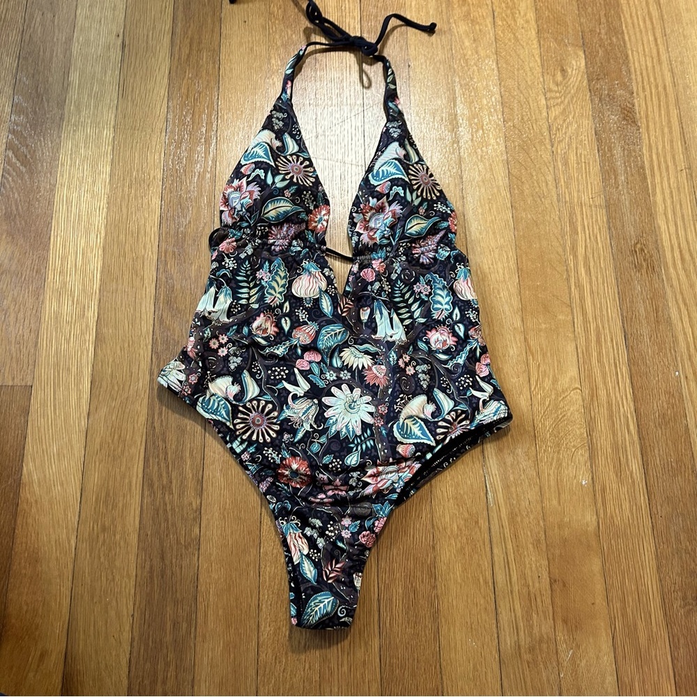 l*space Multicolored Floral Monokini One Piece Swimsuit deep v